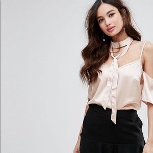 Fashion Union | Cold Shoulder Pink Satin Blouse 👚